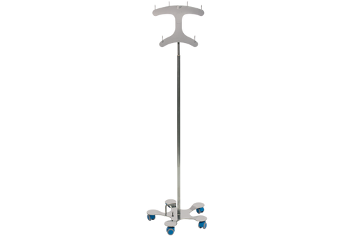 I.V. Stand, Stainless Steel, 5-Leg Base, Clearview 6-Hook, Foot-Operated - Pedigo P-1576-CV