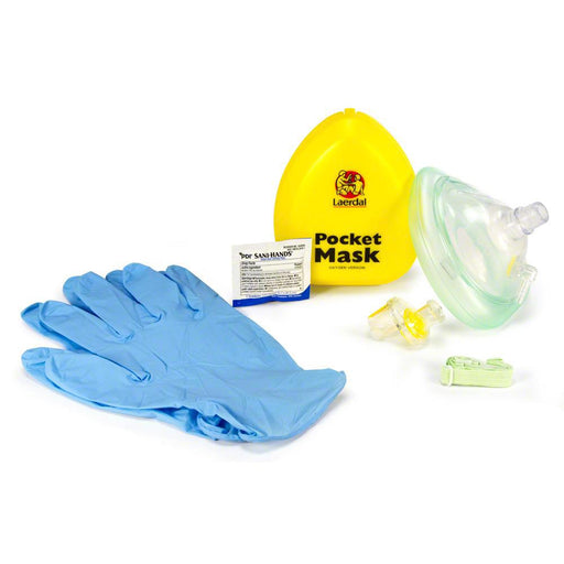 Pocket Mask w/ 02 Inlet & Head Strap w/ Gloves & Wipe - Laerdal 83001133