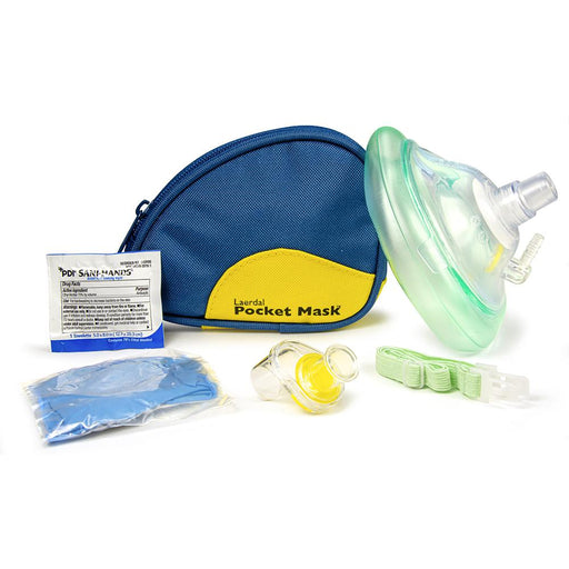 Pocket Mask w/ 02 Inlet & Headstrap w/ Gloves & Wipe in Blue Soft Case - Laerdal 83004033