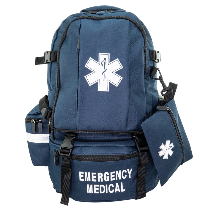 First Aid Kit - Large Medical Backpack, 21.25" x 14" x 12", Navy - Line2Design 56440-N-KIT