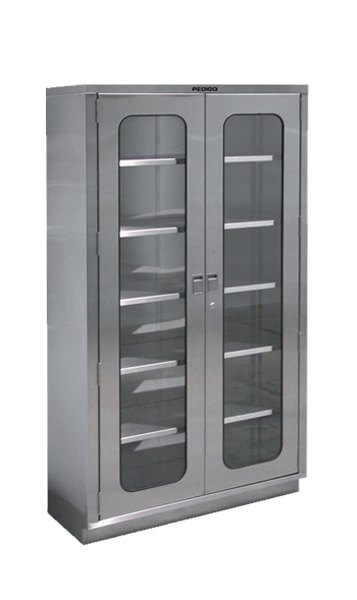 O.R. Cabinet, Double Door, Sloped Top, Four Solid Shelves, 35-3/8"W X 18"D X 84"H, Freestanding. - Pedigo P-8175