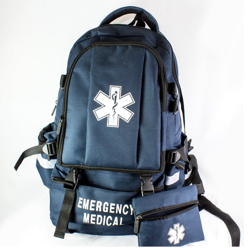 LINE2design First Responder Backpack Emergency EMS Medical Empty Trauma Bag with Star Of Life Logo Shoulder Straps & Waist Belt - Navy Blue - LINE2designs 56440-N