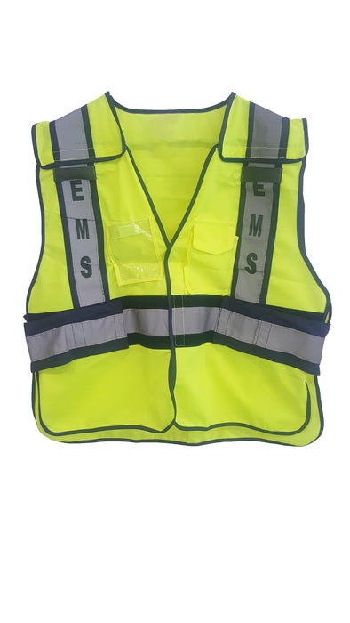 LINE2design EMS Safety Vest ANSI Polyester Fabric Yellow with Reflective Trim, Outlined in Navy - LINE2design 74100-L
