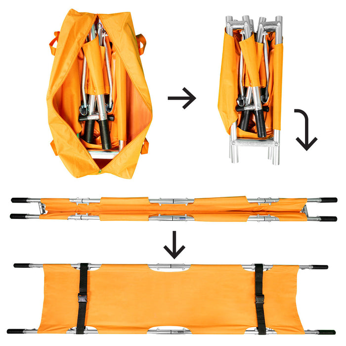 LINE2design EMS Portable Stretcher Emergency Foldaway Medical Flat Four Steel Bars Stretchers with Grip Handles & Zippered Carrying Case - Orange - LINE2design 70039-O