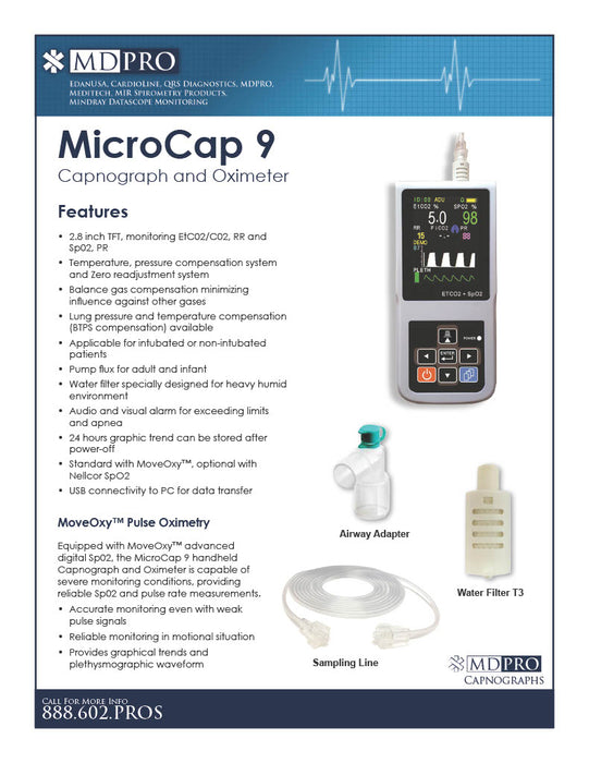Microcap9 - Handheld Capnograph and Oximeter -New