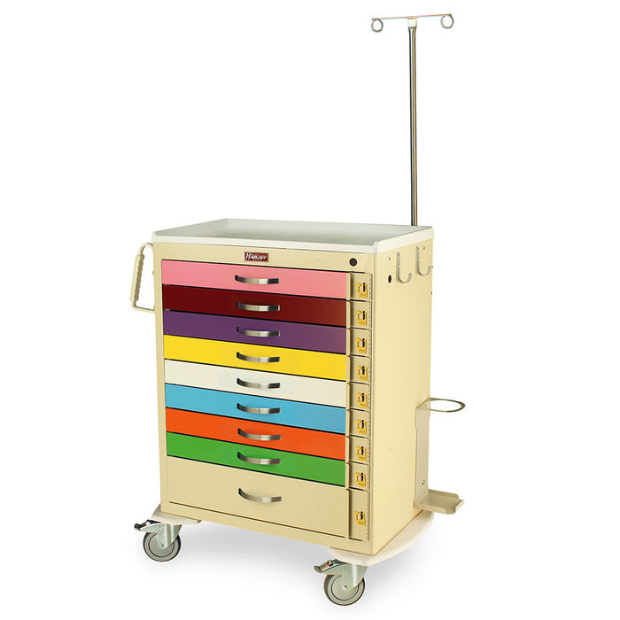 9 Drawer Pediatric Cart (Tall Cabinet) with 8-3" and 1-6" Drawers. 9 Separated - Harloff MDS3030B09PED-EMG