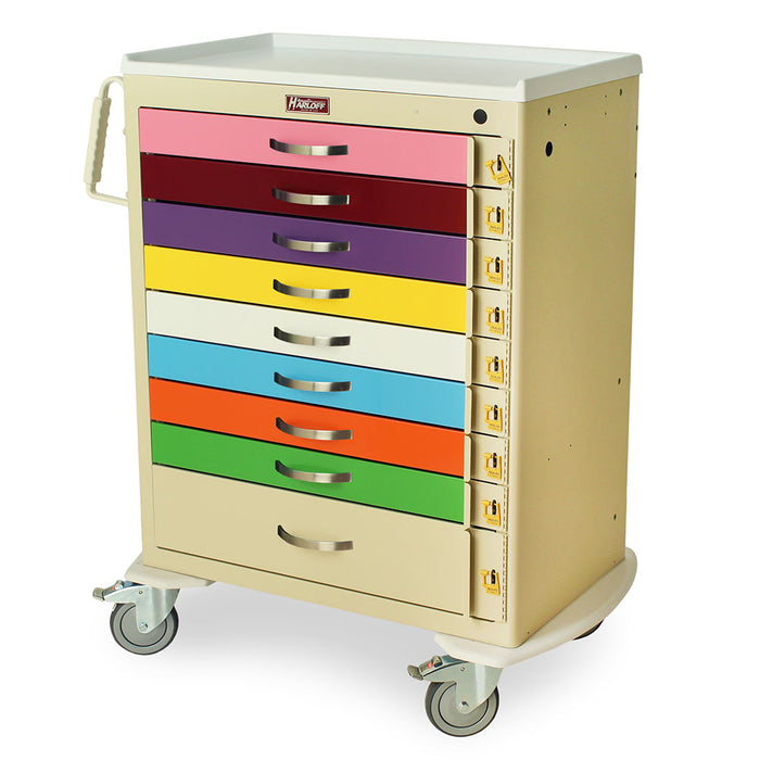 9 Drawer Pediatric Cart (Tall Cabinet) with 8-3" and 1-6" Drawers. 9 Separated - Harloff MDS3030B09PED