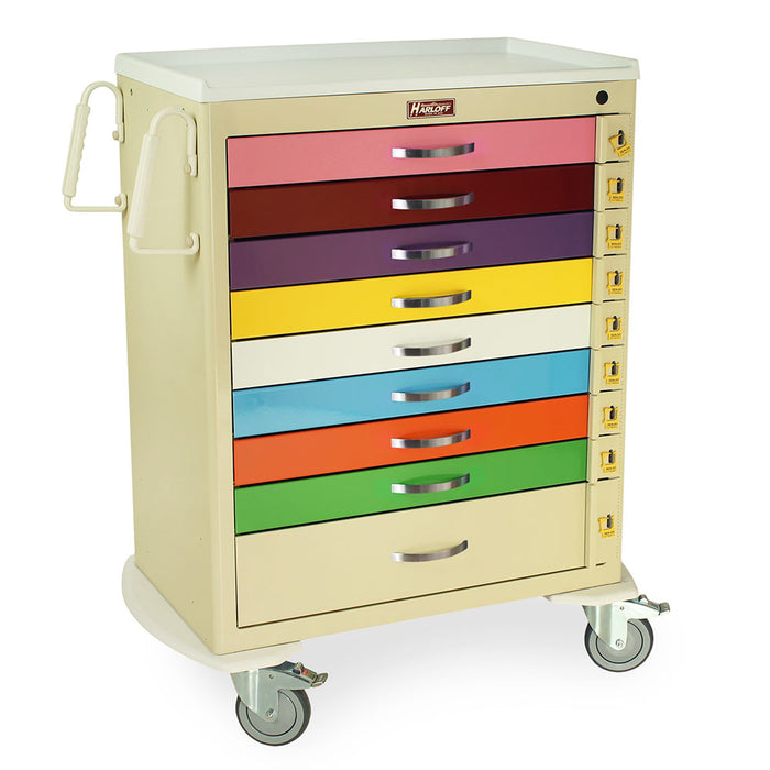 9 Drawer Pediatric Cart (Tall Cabinet) with 8-3" and 1-6" Drawers. 9 Separated - Harloff MDS3030B09PED