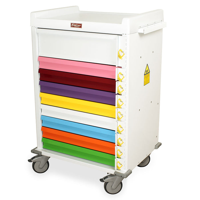 Narrow Body MR-Conditional Pediatric  9 Drawer Emergency Cart with Breakaway Lock - Harloff MR9B-PED