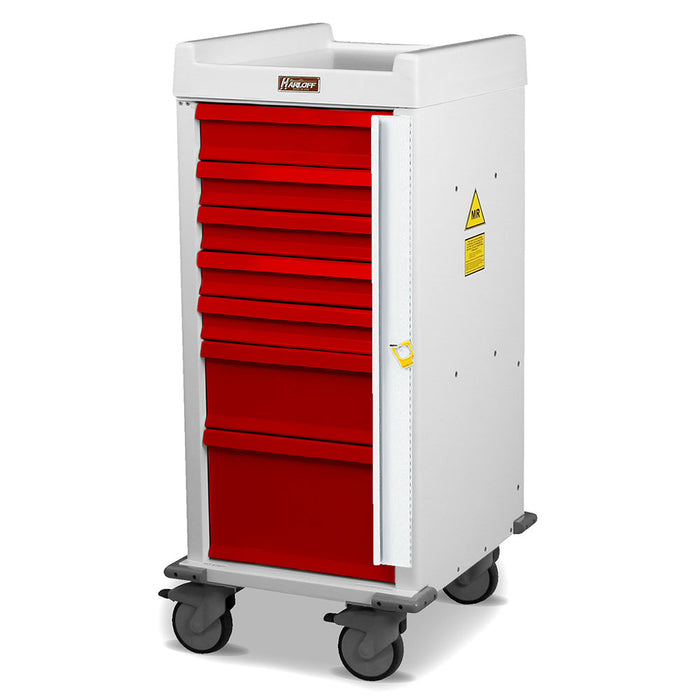 Narrow Body MR-Conditional 7 Drawer Emergency Cart with Breakaway Lock; 100 Breakaway Seals - Harloff MRN7B