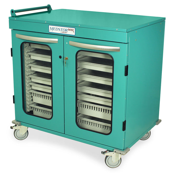 Double Column Half Height Mobile Cabinet  with Key Locking door with tempered glass window insert - Harloff MSPM42-00GK