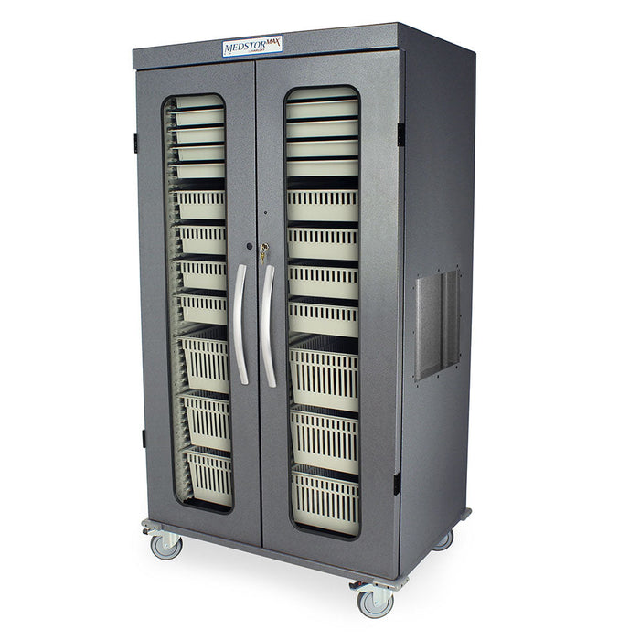 Double Column Mobile Cabinet with Key Locking doors (2)  with tempered glass window inserts - Harloff MSPM82-00GK