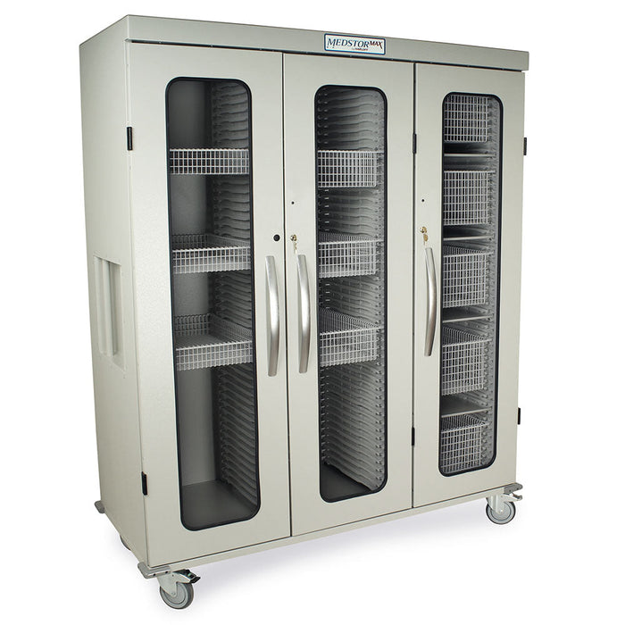 Triple Column Mobile Cabinet with Key Locking Doors (3) with tempered glass inserts - Harloff MSPM83-00GK