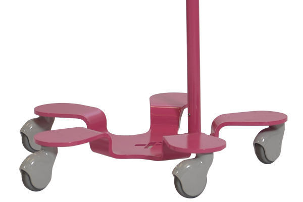 Infusion Pump Stand, 5-Leg Base, With 8-Hook Rake Top. Powder coated pink with ribbon cutout. - Pedigo P-1095-8
