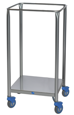 Rectangular Linen Hamper W/O Lid. 16"X 15-3/4" X 31, All Stainless Construction, 3" Core Casters, Blue Caster Fork, Grey Wheel - Pedigo P-1130-SS