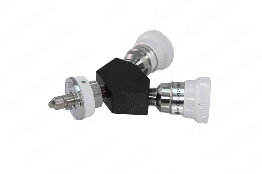 Ohmeda Y-Block, Male QC Inlet x Female Coupler Outlets, VAC - Bay Corp YO-OH22