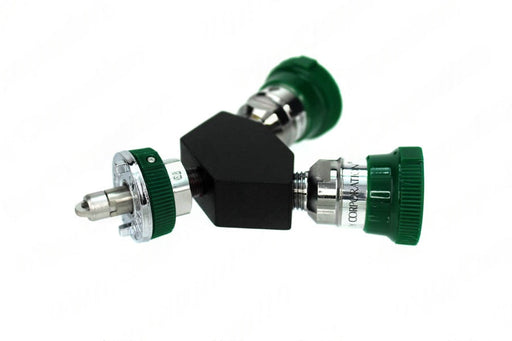 Ohmeda Y-Block, Male QC Inlet x Female Coupler Outlets, O2 - Bay Corp YO-OH24