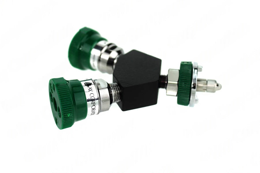 Ohmeda Y-Block, Male QC Inlet x Female Coupler Outlets, O2 - Bay Corp YO-OH24