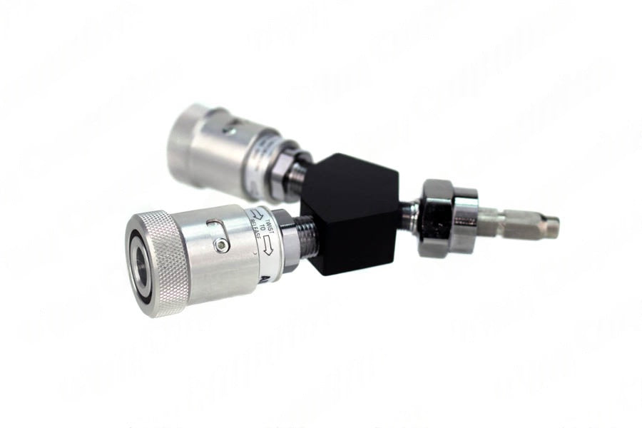 Schrader Y-Block, Non-Swivel Male QC Inlet x Female Coupler Outlets, Med Air - Bay Corp YO-SC16