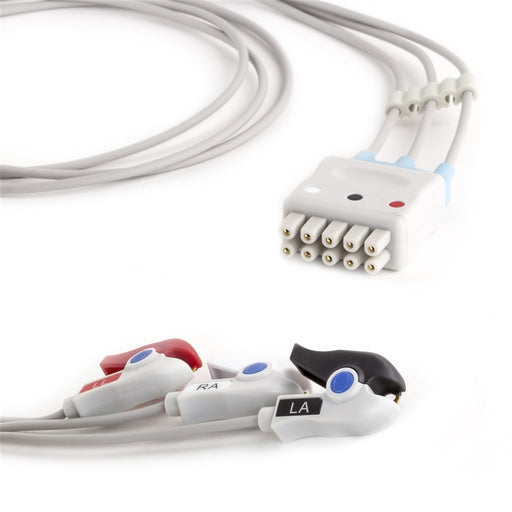 GE Marquette 3-Lead Clip ECG Lead Wire to Dual 5 pin Connector