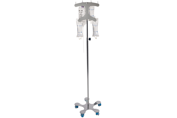 I.V. Stand, Stainless Steel, 5-Leg Base, Clearview 6-Hook, Hand-Operated. - Pedigo P-1572-CV