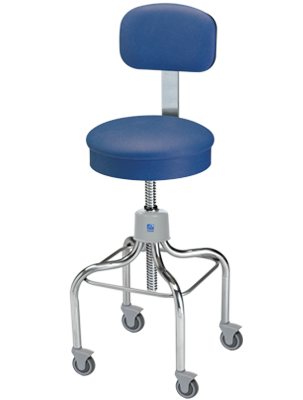 Anesthetist Stool, Stainless Steel, With Back And Casters, Grey - Pedigo P-1039-W/C-GRY
