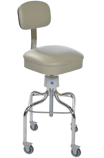 Anesthetist Stool, Stainless Steel, W/Back, Square Seat & Casters, Tb-133 Approved, Pvc-Free, River Rock - Pedigo T-1040-SS-RVR