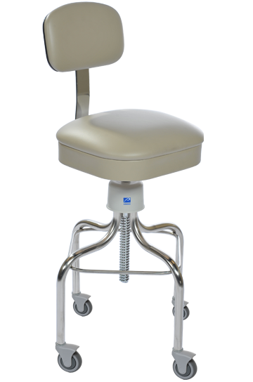 Anesthetist Stool, Stainless Steel, W/Back, Square Seat & Casters, Beige - Discontinued