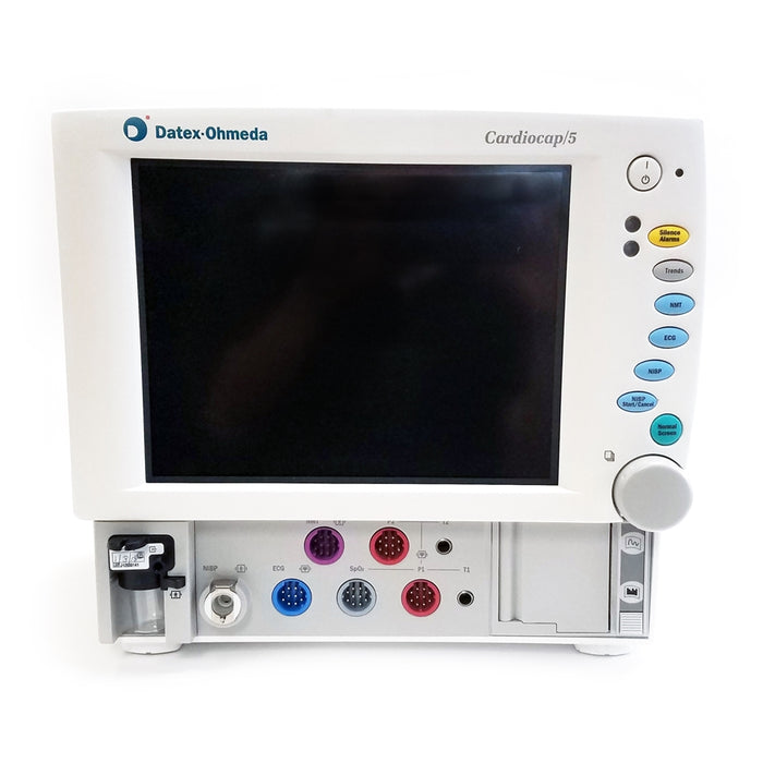 Datex Ohmeda (GE) Cardiocap 5 Monitor: ECG, SpO2, NiBP, IBP, Temp, NMT, 5 Agent Gas, Printer, Color Screen (Refurbished)