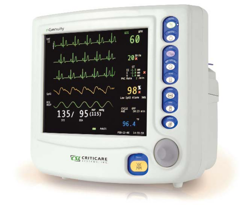 Criticare nGenuity 8100EP1 Vital Signs Monitor w/ DOX SpO2, NIBP, ECG, HR, Temp, Resp, CO2, and Printer (Refurbished)