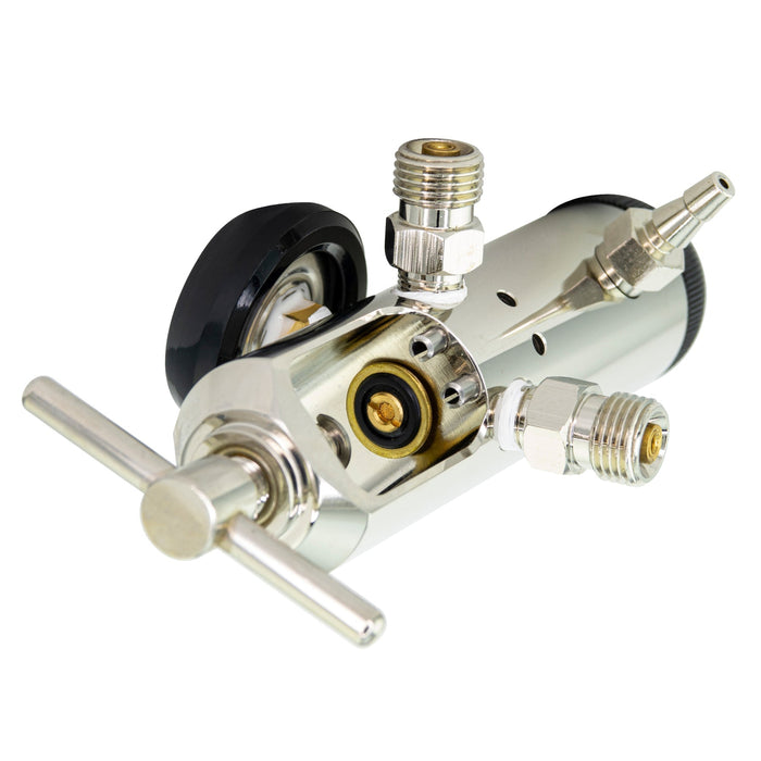 LINE2design Solid Brass Medical Oxygen Regulator 0 - 25 L / min Barbed Fitting Packed In Clear Poly Bag - Discontinued