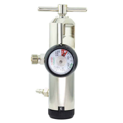 LINE2design Solid Brass Medical Oxygen Regulator 0 - 25 L / min Barbed Fitting Packed In Clear Poly Bag - Discontinued