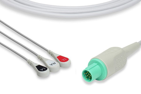 C2355S0 Hellige Compatible Direct-Connect ECG Cable. 3 Leads Snap