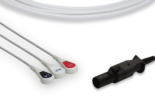 C2364S0 CAS Med Compatible Direct-Connect ECG Cable. 3 Leads Snap
