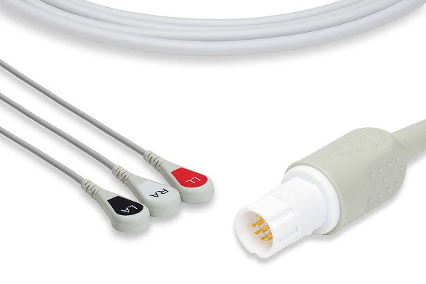 C2377S0 Draeger Compatible Direct-Connect ECG Cable. 3 Leads Snap
