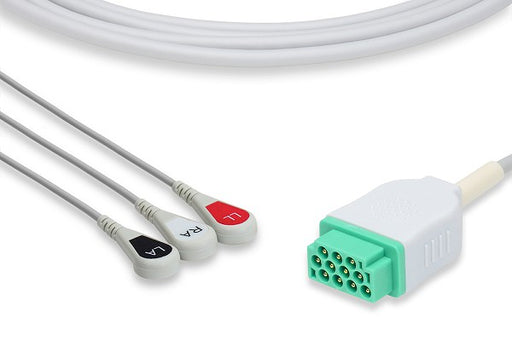 C2386S0 GE Healthcare - Marquette Compatible Direct-Connect ECG Cable. 3 Leads Snap