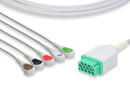C2586S0 GE Healthcare - Marquette Compatible Direct-Connect ECG Cable. 5 Leads Snap