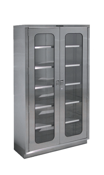 O.R. Cabinet, Double Door, Flat Top, Five Solid Shelves, 35-3/8"W X 24"D X 84"H, Freestanding. - Pedigo P-8280