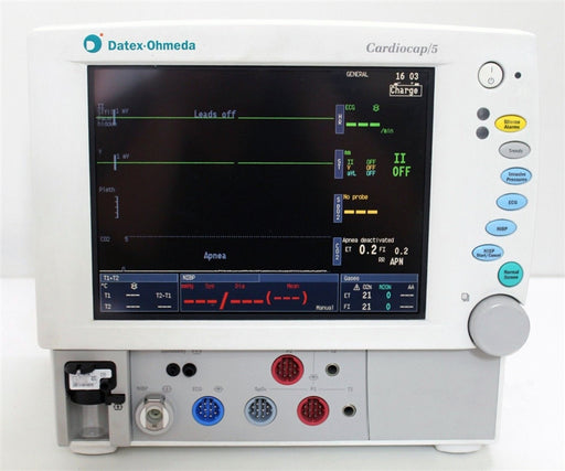 Datex Ohmeda (GE) Cardiocap 5 Monitor: ECG, SpO2, NiBP, IBP, Spirometry, 5 Agent Gas, Printer, Color Screen (Refurbished)