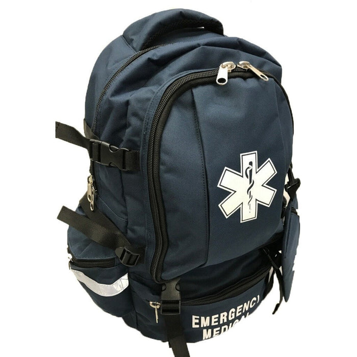 LINE2design First Responder Backpack Emergency EMS Medical Empty Trauma Bag with Star Of Life Logo Shoulder Straps & Waist Belt - Navy Blue - LINE2designs 56440-N