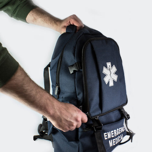 LINE2design First Responder Backpack Emergency EMS Medical Empty Trauma Bag with Star Of Life Logo Shoulder Straps & Waist Belt - Navy Blue - LINE2designs 56440-N