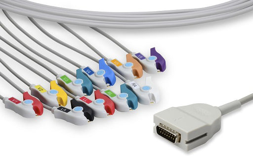 K10-BK1-P0 Mortara - Burdick Compatible Direct-Connect EKG Cable. 10 Leads Pinch/Grabber 340 cm
