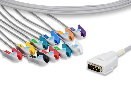 K10-BK2-P0 Mortara - Burdick Compatible Direct-Connect EKG Cable. 10 Leads Pinch/Grabber 340 cm