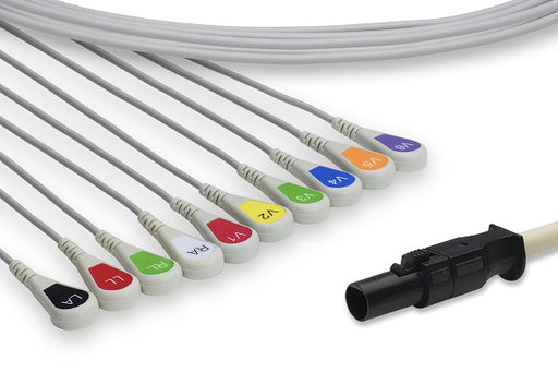K10-BK3-S0 Mortara - Quinton Compatible Direct-Connect EKG Cable. 10 Leads Snap 340 cm