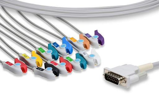 K10-HP-P0 Philips Compatible Direct-Connect EKG Cable. 10 Leads Pinch/Grabber 300 cm