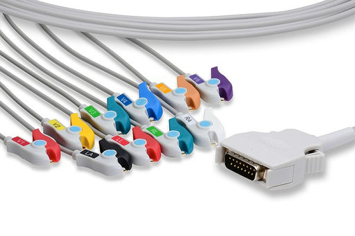 K10-MT-P0 Mortara - Burdick Compatible Direct-Connect EKG Cable. 10 Leads Pinch/Grabber 340 cm