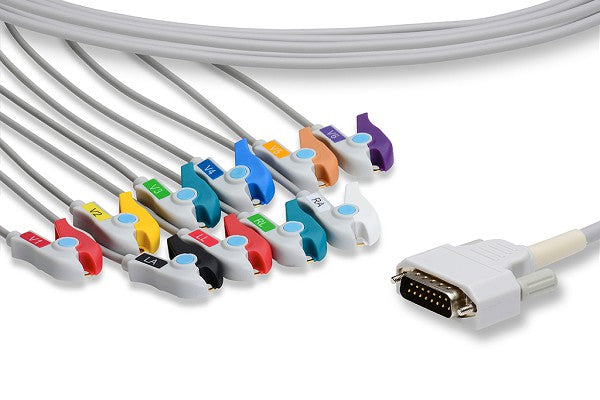 K10-NK2-P0 Nihon Kohden Compatible Direct-Connect EKG Cable. 10 Leads Pinch/Grabber 340 cm