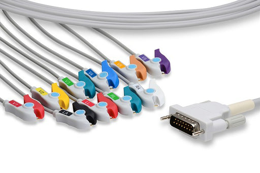 K10-SH1-P0 Schiller Compatible Direct-Connect EKG Cable. 10 Leads Pinch/Grabber 340 cm