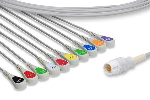 KP-21085S0 Philips Compatible Direct-Connect EKG Cable. 10 Leads Snap 300 cm