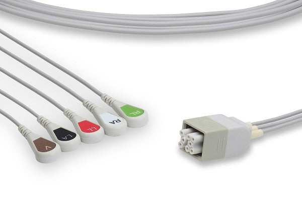 LAP5-90S0 GE Healthcare - Marquette Compatible ECG Telemetry Leadwire. 5 Leads Snap